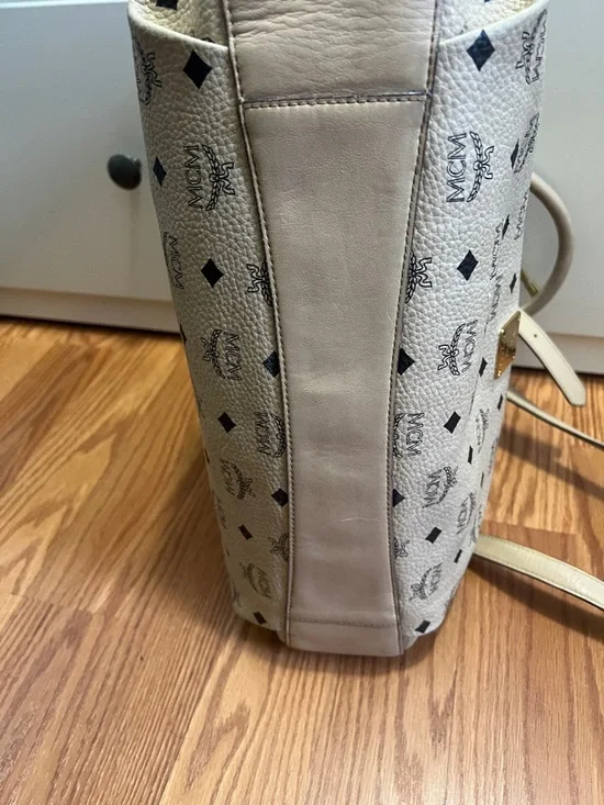 MCM Beige Logo Drawstring Tote with Gold Hardware - Picture 7 of 13